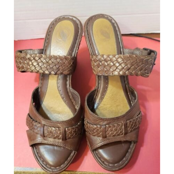 Nurture Womens Camilia Wedge Woven Brown Leather Buckle Open Toe Slip-On Sz 9M - Picture 8 of 11
